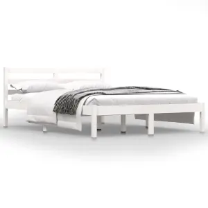 vidaXL Bed Frame Solid Wood Pine 135x190 cm Double White