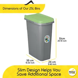 Home Centre Plastic Lift Top Lid Waste Bin Kitchen School 25 Litre Green-Grey