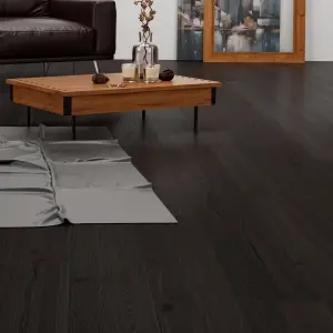 Anglo Flooring X FloorLabs, Oak Anthracite, Black Charcoal Wood Plank Oak Effect Laminate Flooring, 8mm, 1.85m²