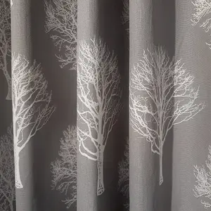 Woodland Trees Motif 100% Cotton Ready to Hang Eyelet Curtains