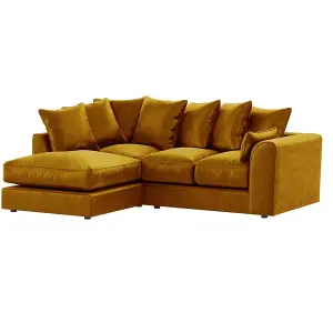 Brooklyn Plush Velvet 3 to 4 Seater L Shaped Corner Fibre Sofa Gold Left Hand Facing