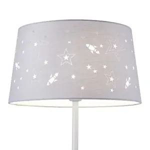 Fun and Chic Grey Floor Lamp with Cotton Fabric Shade with Rockets and Stars