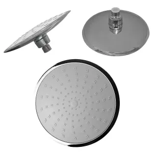 Round Chrome Easy Clean Fixed Swivel Shower Head with Elbow - 200mm