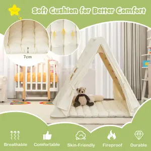 Costway 2-in-1 Triangle Climbing Set Kids Wooden Climbing Play Tent with 7cm Thick Pad