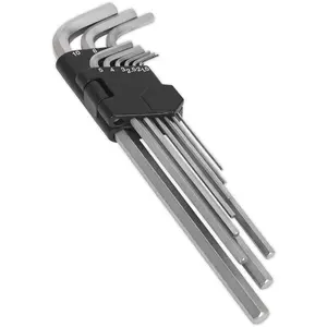 Durable 9 Piece Extra-Long Hex Key Set for Precision Work - 92 to 235mm Lengths