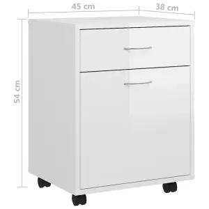 Berkfield Rolling Cabinet High Gloss White 45x38x54 cm Engineered Wood