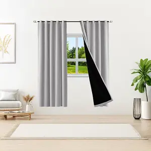 Grey Eyelet Total Blackout Thermal Curtains  - 66 x 84 Inch Drop - 2 Panel