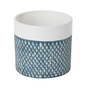 GoodHome Blue coral Diamond Clay Plant pot (Dia) 14cm, (H)13cm, 1.7L