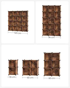 SONGMICS 16-Cube Storage Unit, Shoe Rack, DIY Shelving System, Stackable Cubes, PP Plastic Shelf, Closet Divider, Rustic Brown