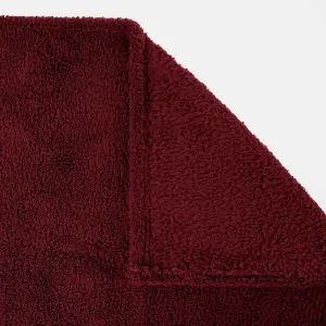 Brentfords Teddy Fleece Blanket Large Throw Over Bed, Wine - 200 x 240cm