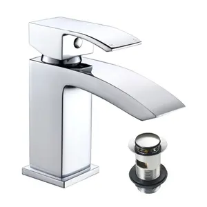 Chrome Lucia Waterfall Basin & Bath Shower Mixer Tap Pack Including Bath Waste