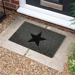 Nicoman Charcoal & Black Embossed Star Doormat - 60x40cm