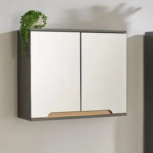 Home Source Florence Mirrored Hanging Wall Bathroom Storage Cabinet Grey