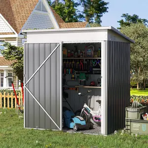 5 Ft. W x 3 Ft. D Metal Lean-To Garden Shed Grey