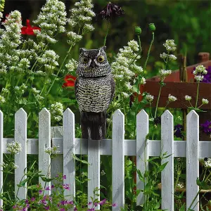 Decoy Owl Bird Scarer - Lifelike Weatherproof Ornament with Reflective Eyes & 360 Rotating Head for Deterring Birds & Rodents