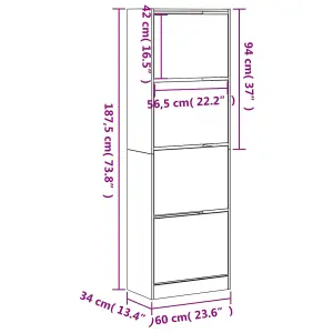 Berkfield Shoe Cabinet with 4 Flip-Drawers Brown Oak 60x34x187.5 cm