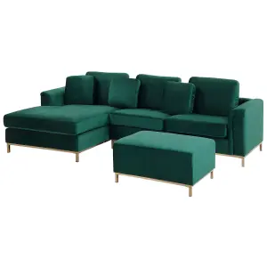 Right-Hand Corner Sofa with Ottoman OSLO Dark Green Velvet Right Hand