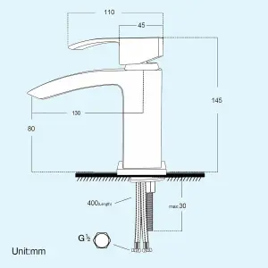 Gloss White 400 Wall Hung Basin Sink Vanity Unit & Matt Black Lucia Basin Tap & Handle