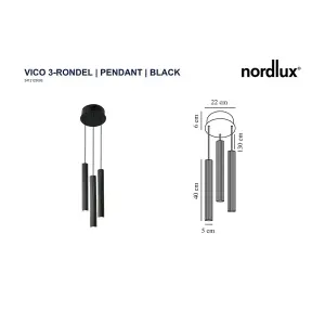 Nordlux Vico 3-Rondel Indoor Dining Living Kitchen Hallway Pendant In Black (Diam) 5cm