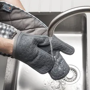 Zeal Waterproof Silicone Double Oven Gloves, Dark Grey