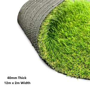 Luxury 40mm Artificial Grass High Quality Artificial Astro Turf Lawn - 12m x 2m Width