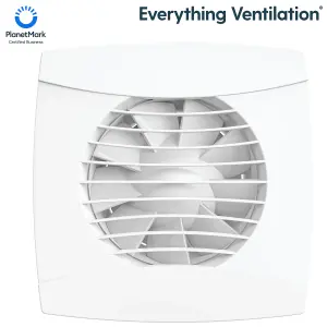 IPX5 Axial Bathroom Extractor Fan with Timer & Humidstat - Wall or Ceiling Mounted (100mm, White)