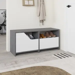 Decortie Modern Nexus Shoe Cabinet Retro Grey, White 105(W) 2-Door Storage and Open Shelf Space Saver Engineered Wood Hallway