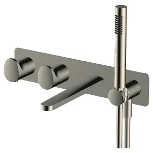 RAK Showering Brushed Nickel Horizontal Dual Outlet Thermostatic Bath Shower Mixer Tap