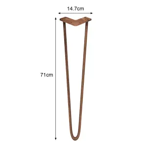 4 x 28" Hairpin Legs - 2 Prong - 12mm - Antique Copper