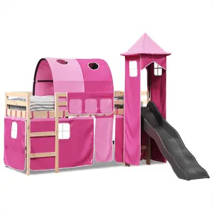 Berkfield Kids' Loft Bed with Tower Pink 90x200 cm Solid Wood Pine