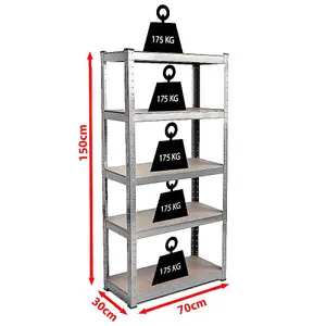 Home Vida 5 Tier Shelf Galvanised Heavy Duty Shelving Unit (H)1500mm (W)700mm