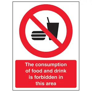 Consumption Of Food And Drink Is Forbidden Sign - Rigid Plastic - 150x200mm (x3)