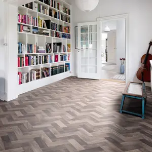 Brown Herringbone Wood Effect Vinyl Flooring For LivingRoom, Kitchen, 2.8mm Vinyl Sheet-5m(16'4") X 2m(6'6")-10m²