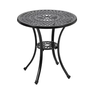 Black Cast Aluminum Round Patio Dining Table with Umbrella Hole for Outdoor Garden