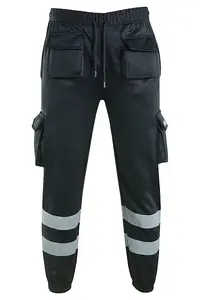 MS9 Mens Hi Viz Vis High Visibility Fleece Cargo Work Trousers Pants Joggers H1 Black - XL