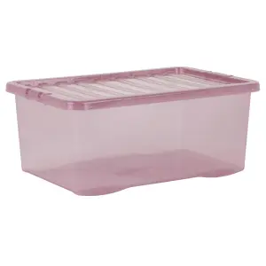 Wham Crystal 5x 45L Plastic Storage Boxes with Lids. Medium Size, Strong. Made in the UK Tint Dusky Orchid