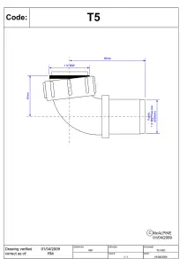 McAlpine T5 1.5" Pushfit 90 degree Knuckle Overflow Bend x BSP Coupling Nut