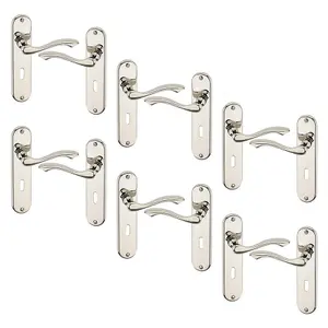 URBNLIVING 184mm Length 12 Pcs Kensington Metal & Polished Nickel Lever Latch Door Keyhole Handle Set