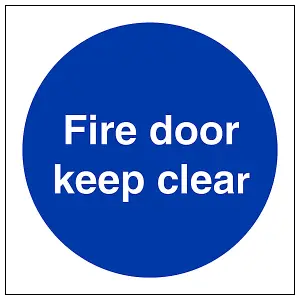 Fire Door Keep Clear Mandatory Sign - Adhesive Vinyl - 100x100mm (x3)