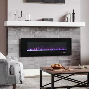 Black Electric Fire Wall Mounted or Inset Fireplace 12 Flame Colors with Freestanding Legs 50 Inch