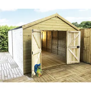 14 x 12 Pressure Treated T&G Wooden Apex Garden Shed / Workshop + Double Doors (14' x 12' / 14ft x 12ft) (14x12)