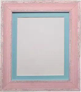 Scandi Distressed Pink Frame with Blue Mount for Image Size 14 x 8 Inch