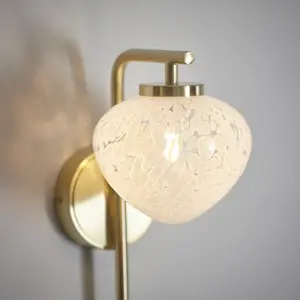 Luminosa Bari Wall Lamp Satin Brass Plate, White Confetti Glass