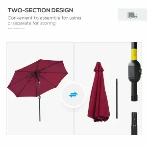 Outsunny 2.7M Patio Umbrella Outdoor Sunshade Canopy Tilt and Crank Wine Red