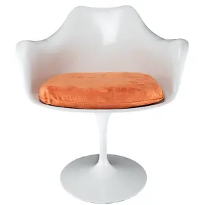 White Tulip Armchair with Luxurious Orange Cushion