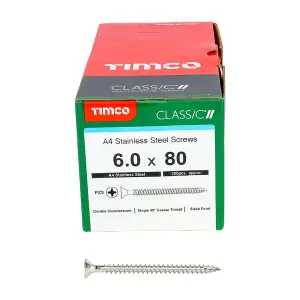 TIMCO Classic Multi-Purpose Countersunk A4 Stainless Steel Woodcrews - 6.0 x 80 (200pcs)