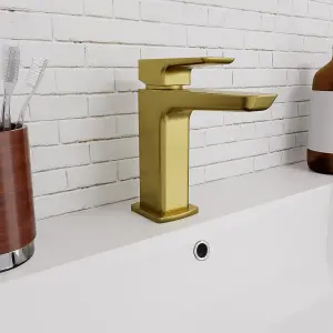 Nes Home Modern Brushed Brass Bathroom Basin Mono Mixer Tap