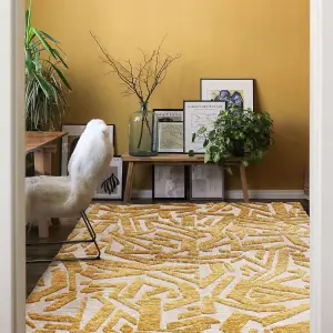 Yellow Modern Easy to Clean Abstract Rug for Living Room Bedroom and Dining Room-120cm X 170cm