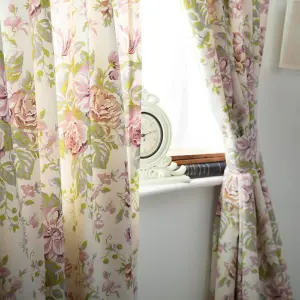 Belledorm Rose Boutique Lined Curtains Ivory/Pink/Green (168 x 137cm)