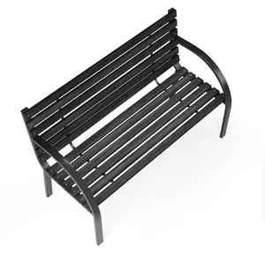 2 Seater Black Retro Slatted Iron Wood Rustproof Garden Bench